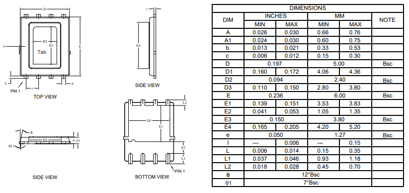 Mechanical Drawing - Micro Commercial Components (MCC) MCACLS N-Channel Dual-Side Cooling MOSFETs